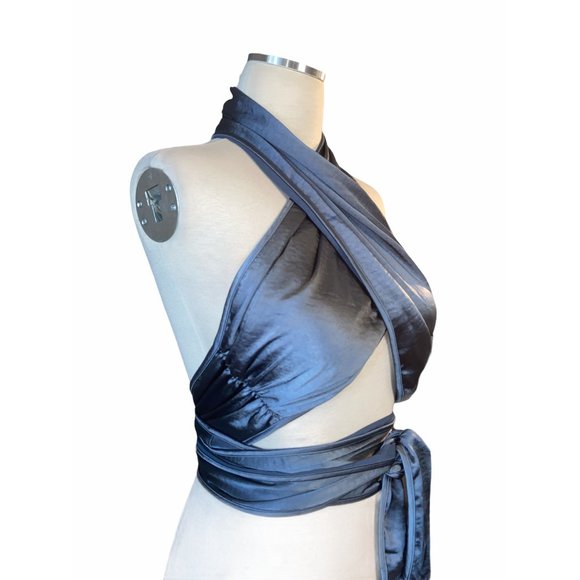 LPA 532 Midnight Blue Hammered Satin Top Medium - Picture 5 of 8